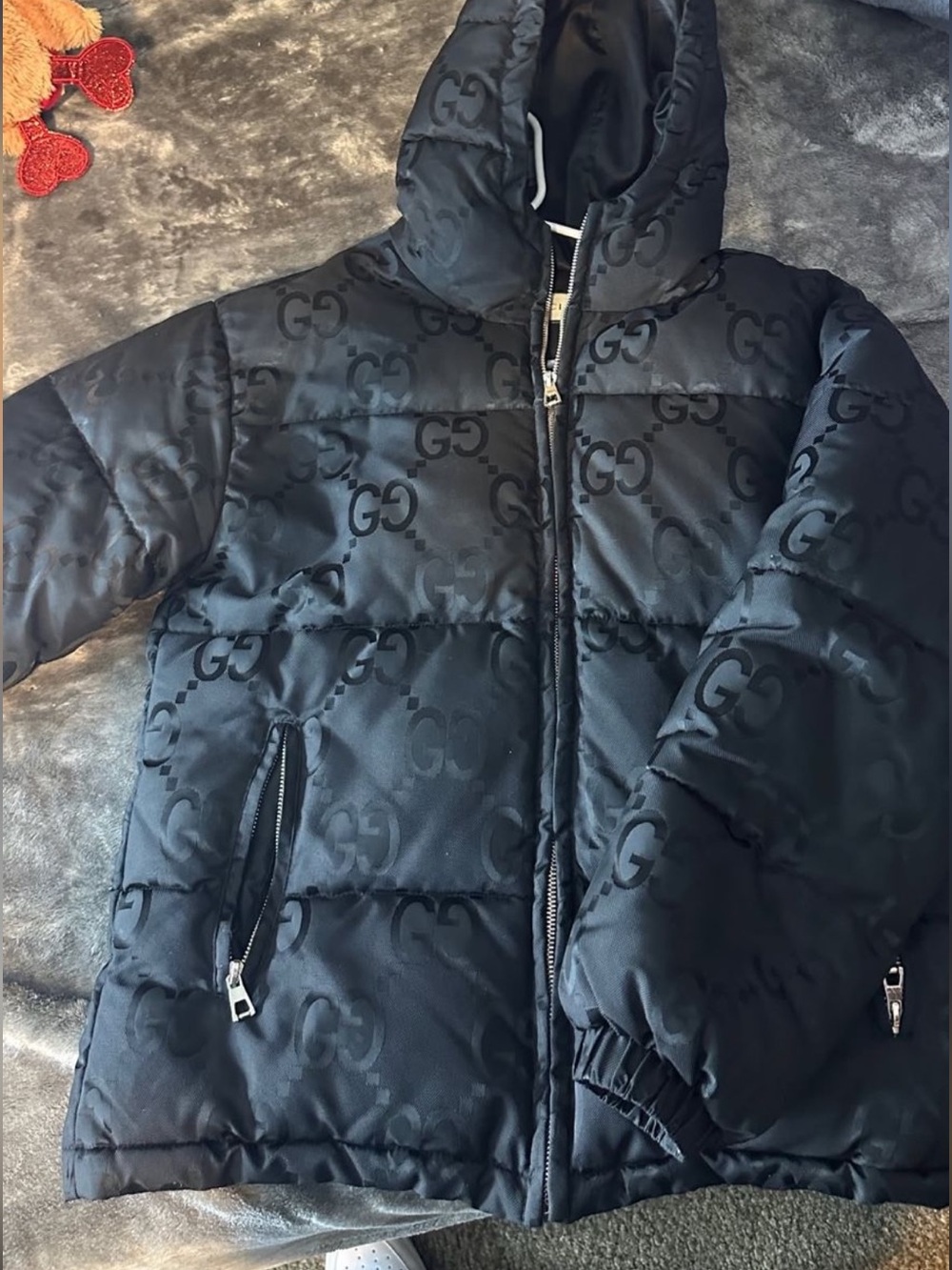 Gucci Black GG Monogram Quilted Hooded Puffer